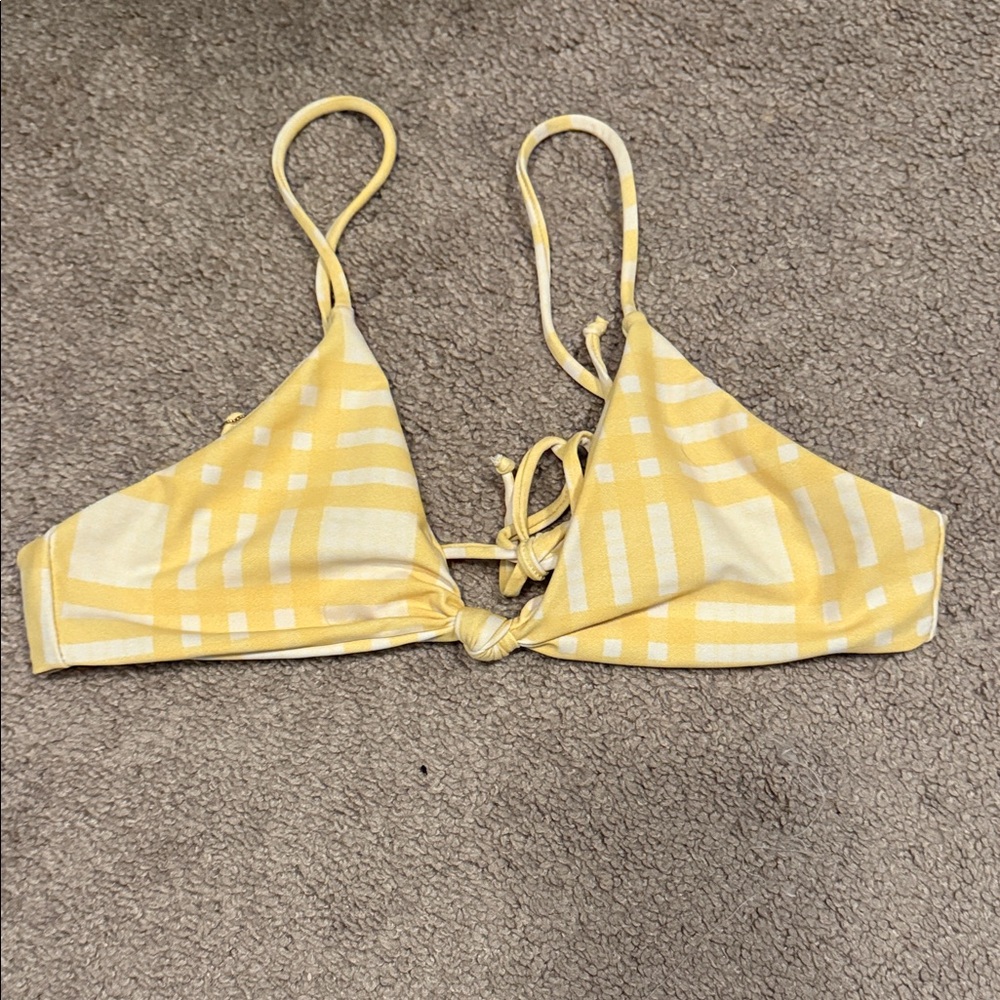 Skatie Yellow and White Plaid Bikini Top